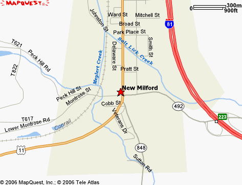 Present day map of New Milford PA